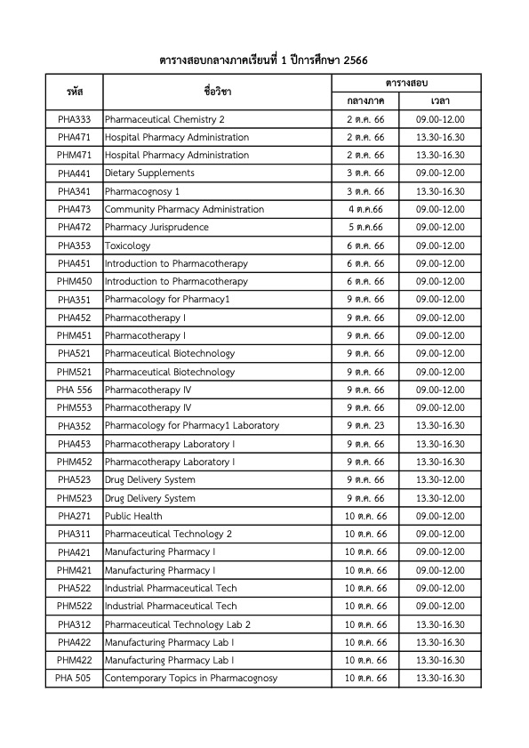 Exam Schedule 1.2566.1