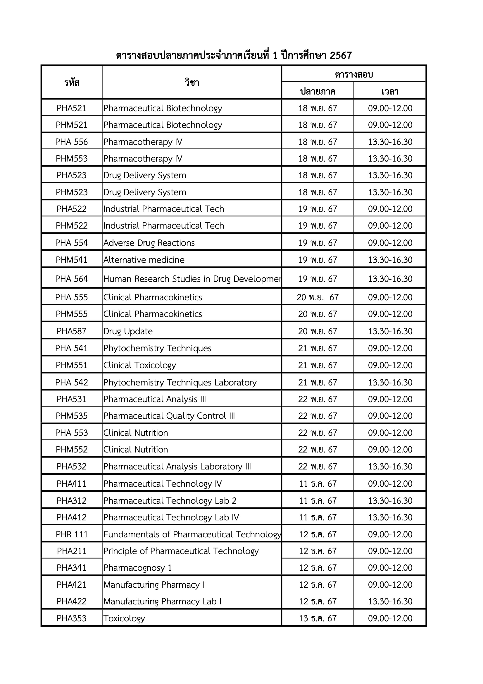 Final Exam Schedule 1.2567.1