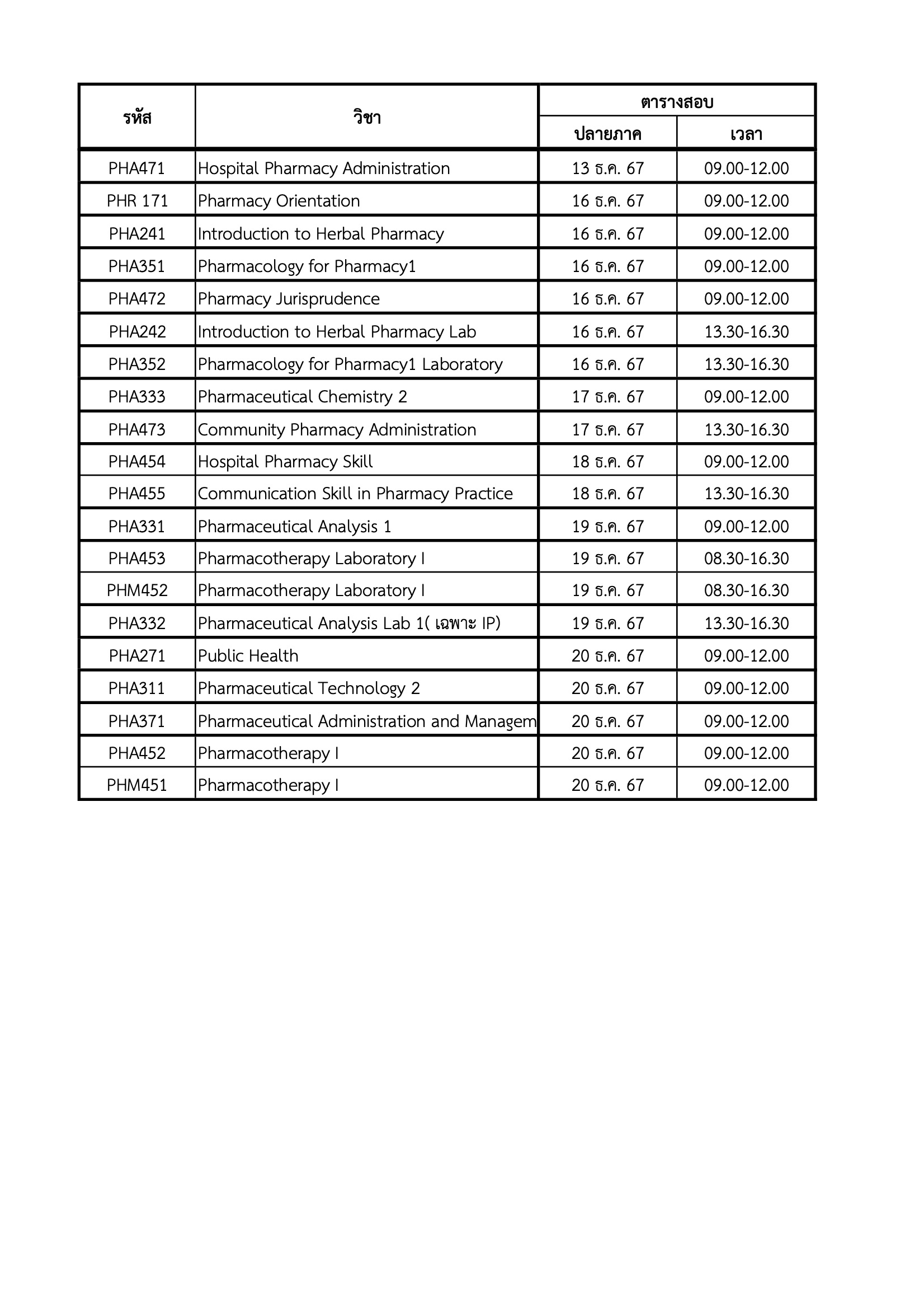 Final Exam Schedule 1.2567.2